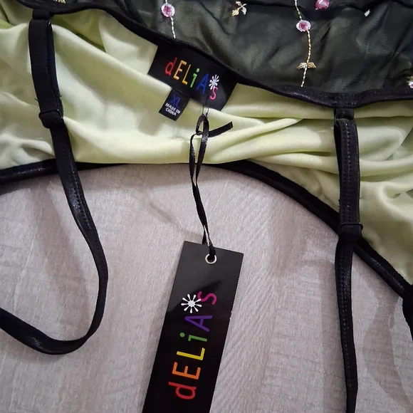 NWT Dolls Kill Delias A Day In My Life XL Green Floral Ruched Mini Dress!! - Picture 9 of 10